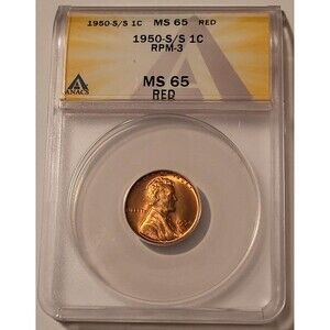 1950 S/S Lincoln Wheat Cent RPM-3 MS65 RED ANACS